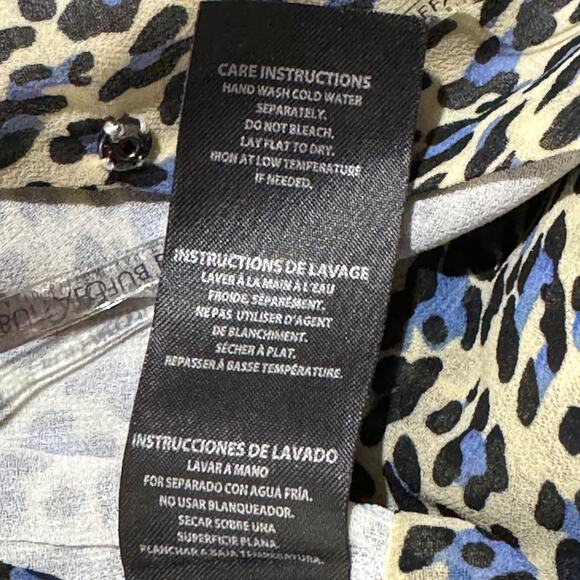 Buffalo David Bitton Small Tie Wrap Top Leopard Lined Surplice Puff Sleeve Multi - Picture 9 of 10